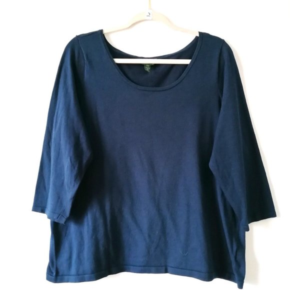 Lauren Ralph Lauren Womens Navy Blue 3/4 Sleeve Round Neck Blouse Top Size 2X - Picture 1 of 7